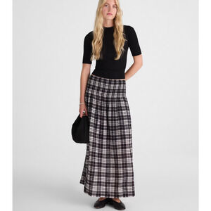 Madewell Smocked Waist Maxi Skirt In Plaid Large Black White Boho Fairy